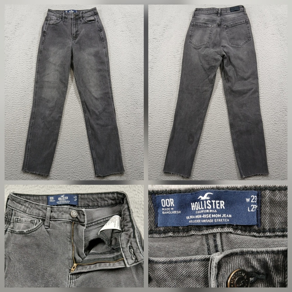 Hollister Ultra High-Rise Mom Jean 00R W23 L27 Grey Vintage‎ Stretch Denim EUC